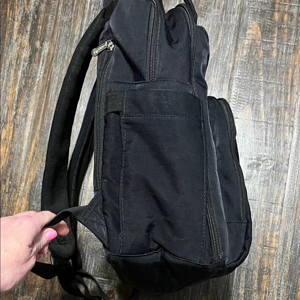 Black Diaper Bag with 16 pockets and Tan Accents